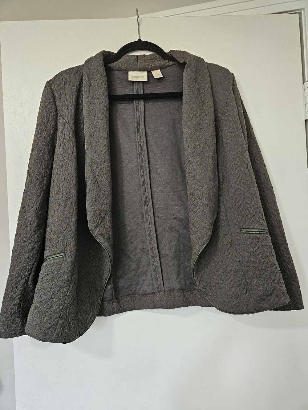 Chico's Green Textured Open Front Blazer Jacket Size 1 / Medium (8-10)
